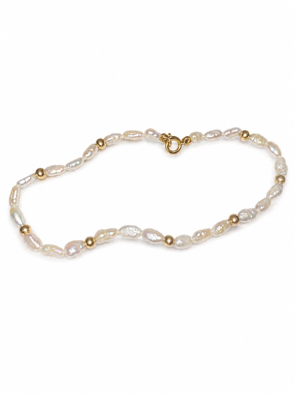 14K Gold Rice Pearl Bracelet 7 Inch Women’s Delicate Beaded Bracelet